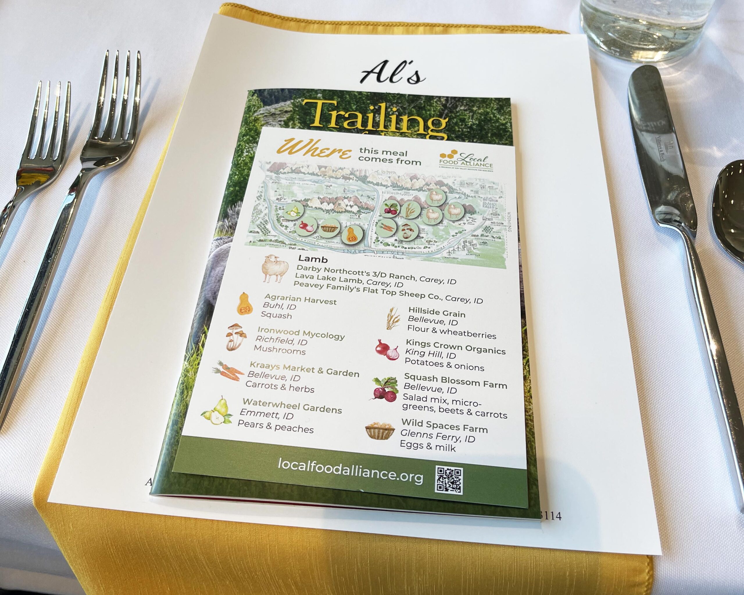 Local Sourcing at Trailing of the Sheep dinner card